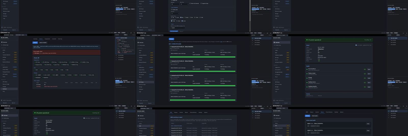 Brainsalt Hub, where a server is set up and managed: addresses, displays, users and power.