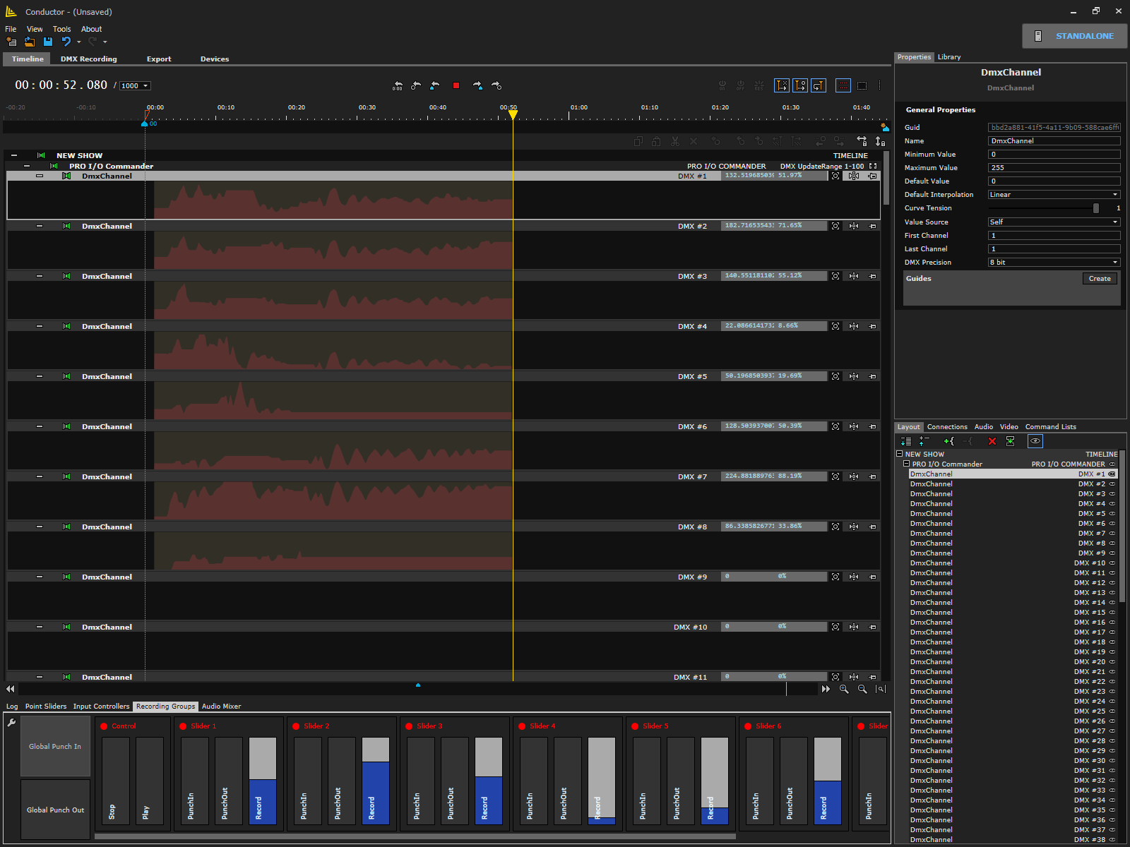 An external control surface mapped to a Conductor channel, with its live movement being recorded onto the timeline