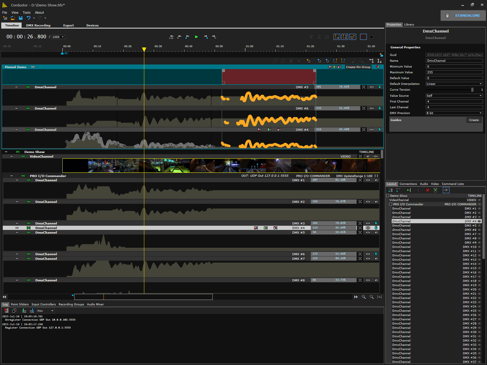 The Conductor timeline, with numeric outputs drawn as curves and control points laid out against a time ruler