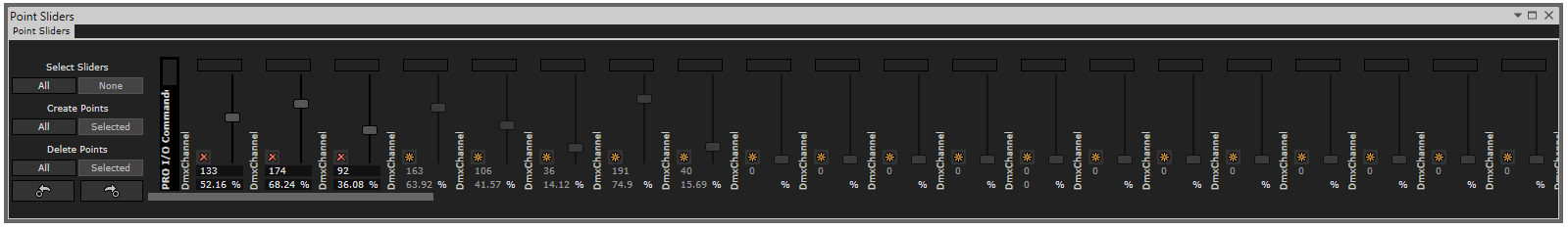 The Point Sliders panel in Conductor, stepping between control points and trimming their values with faders